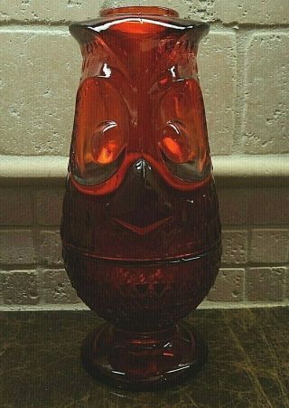 Vtg Viking Art Glass Ruby Red Owl Fairy Lamp Mcm Candle Lamp Cond