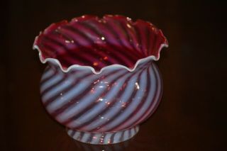 Vintage Fenton Cranberry Opalescent Spiral Optic Lamp Shade - 3 7/8 " Fitter