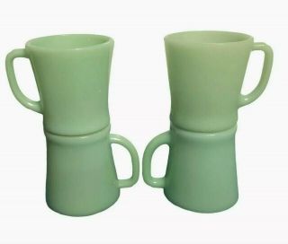 Vintage Fire King Jadeite Coffee Mugs Cups Green D Handles Ovenware Set Of 4