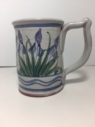 Sj Pottery Bethel Missouri Coffee Tea Mug Cup Blue Green White Flowers
