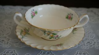 Vintage Minton Bromley Scalloped Floral Soup Bowl And Saucer,  England