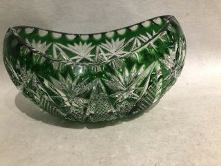 Vintage Nachtmann Bleikristall German Cut Crystal Oval Bowl Emerald To Clear