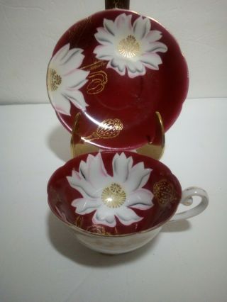Vintage Occupied Japan Seto China Tea Cup And Saucer Asian Flower Gold Trim.