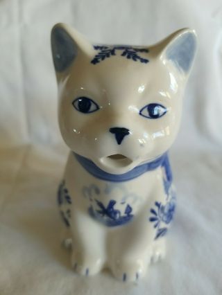 Cute Vintage Delft Blue Cat Creamer/milk Pitcher 5 Inch Hand - Painted Numbered