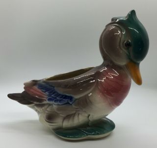 Vintage Royal Copley Ceramic Wood Duck Planter 7.  5 " Woodie Game Bird Water Fowl