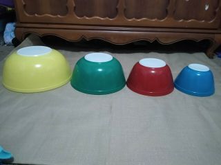 Set Of 4 Vintage Pyrex Nesting Mixing Bowls 401 402 403 404 Pyrex Primary Colors