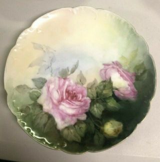 Vintage Hand Painted Porcelain Plate With Pink Roses Marked Haviland France