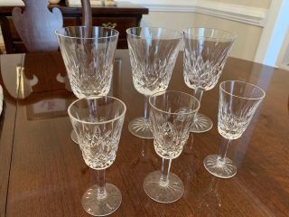 3 Waterford Lismore Crystal Wine Cordials And 3 Claret Wine Glasses
