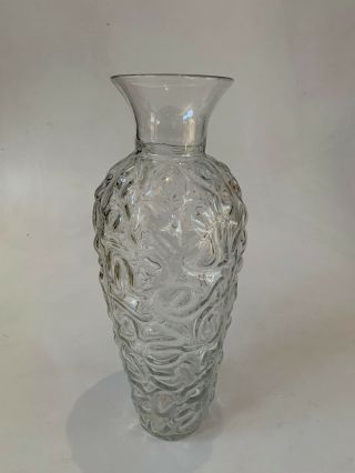 Blenko Hand Blown 18” Textured Clear Tall Vase Designed By Hank Adams