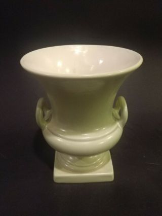 Vtg Red Wing Pottery 871 Footed Double Handled Urn Vase Green W/cream Inside