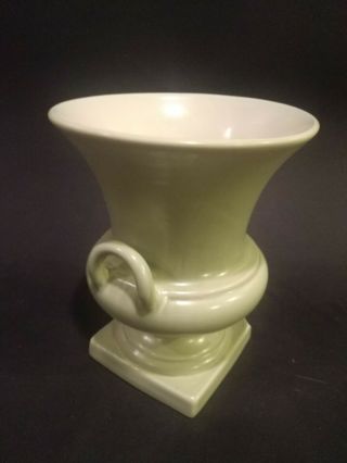 VTG Red Wing Pottery 871 Footed Double Handled Urn Vase Green w/Cream Inside 3