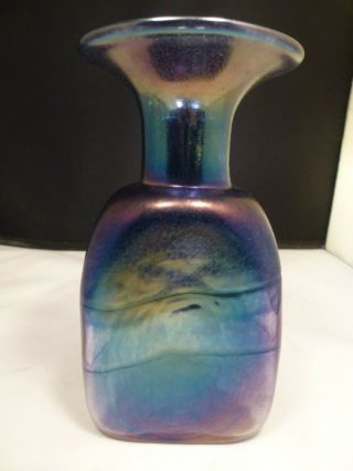 Robert Held Art Glass Hand Made Iridescent Vase 6 1/4 " Tall Triangle Shape