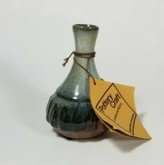 Pottery Craft Usa 5 " Handcraft Stoneware Vase Blue Tan Brown Glaze