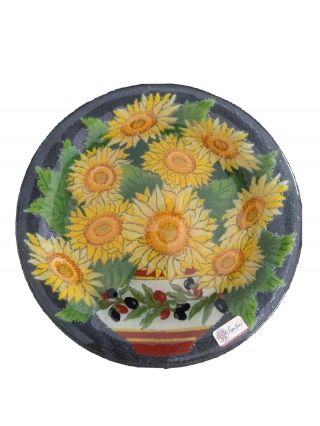 Tuscany Sunflowers Peggy Karr Fused Glass 11in Plate,  Signed