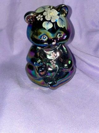 Fenton Purple Carnival Glass Hand Painted Sitting Bear Signed D.  Cutshaw