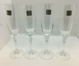 Mikasa " La Belle " Petal Stem Clear Crystal Flute Champagne Glasses Set Of 4 Nib