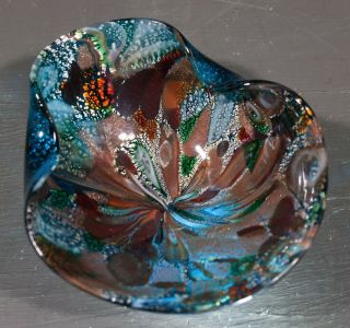 Murano Venetian Avem Blue Tutti - Frutti Art Glass Bowl Vase