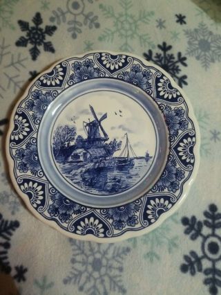 Vintage Delft Blue Hand Painted Windmill 8” Vintage Wall Plate