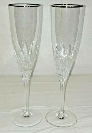 Pair Fluted Champagne Claria Gold By Waterford Crystal Glasses Signed Marquis