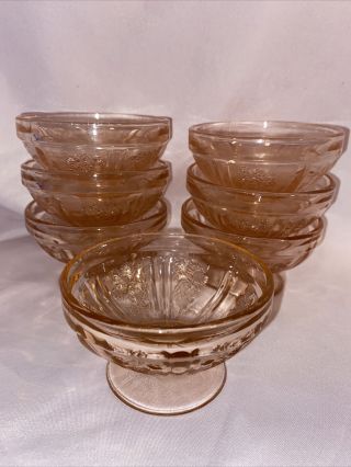Federal Glass Sharon Cabbage Rose 1935 - 1939 Set Of 7 Sherbet Cups Pink