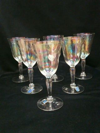 Antique West Virginia Glass Co 6 Iridescent Tall Cordial Glasses Beauty