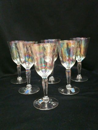ANTIQUE West Virginia Glass Co 6 Iridescent tall Cordial Glasses Beauty 2
