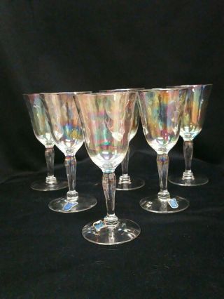 ANTIQUE West Virginia Glass Co 6 Iridescent tall Cordial Glasses Beauty 3