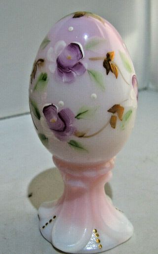 Fenton Rosalene Pink Hand Painted Signed And Numbered Egg On Stand
