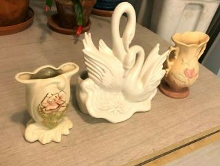 Vintage Hull Pottery Swan Planter & 2 Vases