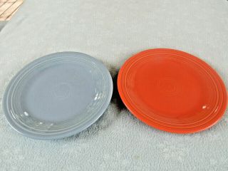 2 Vintage Fiesta 10 1/2 " Light Blue & Orange Dinner Plates
