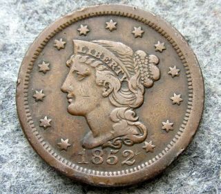 United States 1852 One Cent,  Liberty Head - Braided Hair,  Better Grade