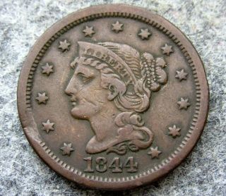 United States 1844 One Cent,  Liberty Head - Braided Hair,  Better Grade