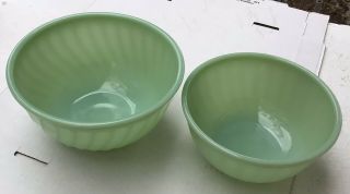 Vintage Fire King Jadeite Swirl Pattern Nesting Mixing Bowls 7” & 8” Green 2 Pc