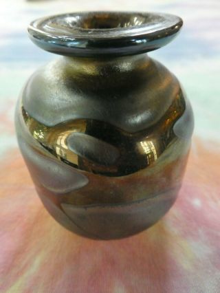 Kralik Czech Hand Blown Art Glass Vase Thick Glass W/ Carved Impressions 3 " Hi