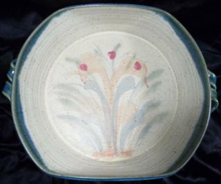 Vintage North Carolina Pottery Floral Pattern Handled Bowl As31