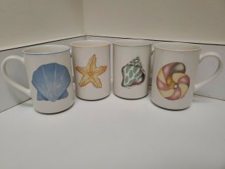 American Atelier Set Of 4 Stoneware Coffee Cups,  Sea Shell 5140,  E.  Rosenfeld Art