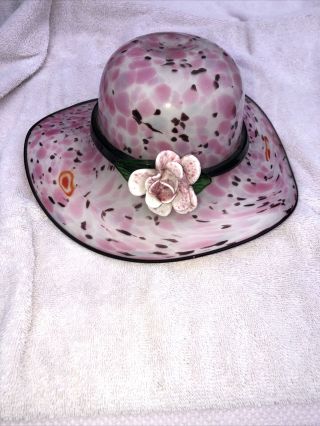 Stunning Vintage Murano Italian Blown Art Glass Hat Bowl Rose Pink Gorgeous