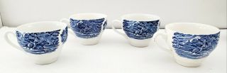 Set Of 4 Staffordshire Liberty Blue Coffee Tea Cups Paul Revere Made In England