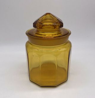 Vintage LE Smith Amber Glass Paneled Canister Set Of 3 2