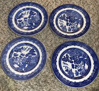 Set Of 4 Johnson Brothers Blue Willow 6 " Bread And Butter Plates Older Stamp