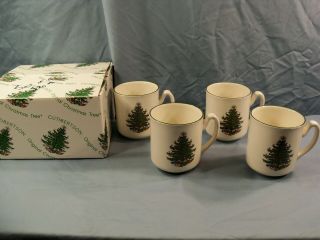 Set Of 4 Cuthbertson Christmas Tree Coffee Mugs W/ Box Inv2
