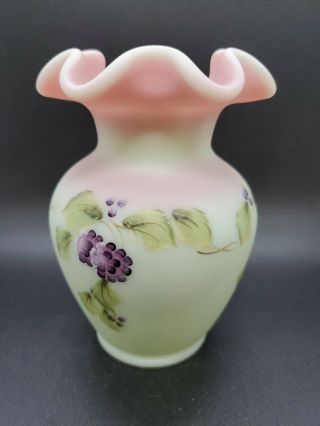 Fenton Glass Vase Lotus Mist Burmese Signed By Frank Fenton 37 Limited Edition