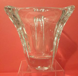 Daum France 1950s Heavy Clear Crystal Art Vase Signed Euc