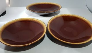 Set Of 3 Vintage Brown Drip Glaze Pottery 7 1/2” Shallow 16 Oz Bowls
