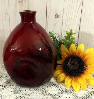 Blenko Art Glass Deep Ruby Red 3 Pinch Cracle Vase 8 "