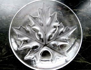 Vintage Lalique France Crystal Clear Frosted Maple Leaf Shallow Bowl Plate 9.  5 
