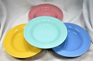 Set Of 4 Pottery Barn Emma Bright Colors (blue Green Pink Yellow) Salad Plates