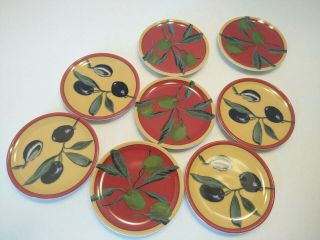 Set Of 8 Small 4 " Olive Plates The Monkey And The Peddler Liz Ross Mediterranean