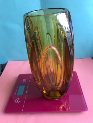 Heavy Czech Large Amber Sklo Union Glass Lens Bullet Vase 8” Tall 1458g Vgc