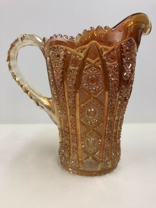 Vintage Imperial Octagon Carnival Glass 8 " Water Pitcher Marigold
